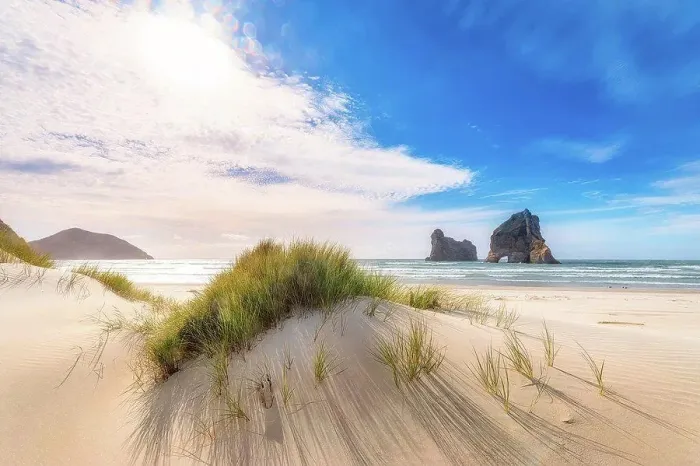 Framed Print : New Zealand, South Island, Scenic view of¶ÿWharariki¶ÿBeach Framed Print : New Zealand, South Island, Scenic view of¶ÿWharariki¶ÿBeach
