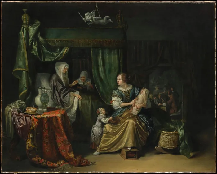Framed Print : The Newborn Baby 1675 Matthijs Naiveu Dutch. The Newborn Baby 437178