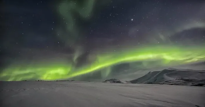 Framed Print : Northern lights or aurora borealis above the snow covered tundra along the Dempster Highway, Yukon