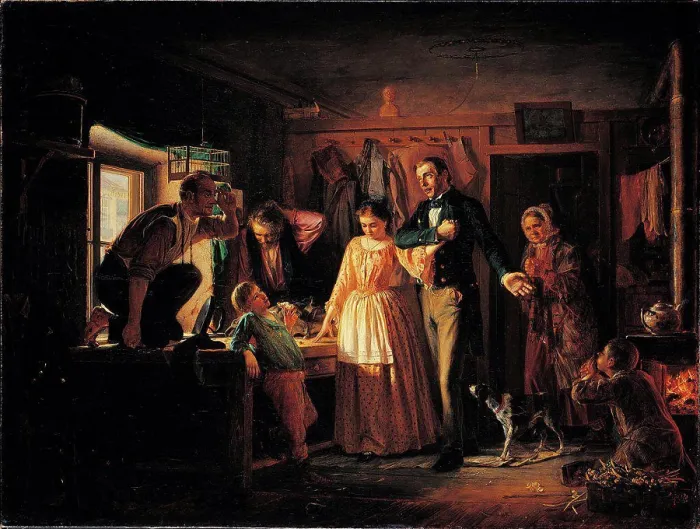 Framed Print : Offer of Marriage from the Government Official to the tailor's daughter Framed Print : Offer of Marriage from the Government Official to the tailor's daughter