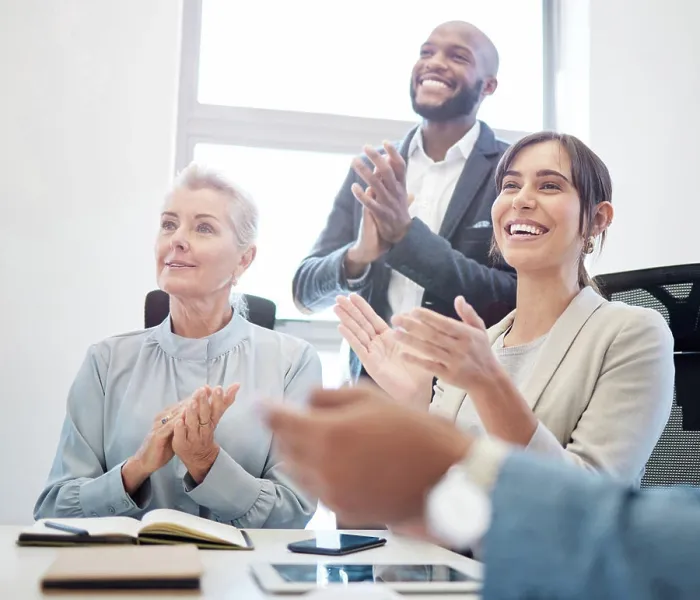 Framed Print : Office, applause and people in business meeting Framed Print : Office, applause and people in business meeting