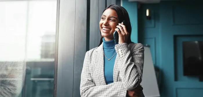 Framed Print : Office, businesswoman and networking with phone call for negotiation Framed Print : Office, businesswoman and networking with phone call for negotiation