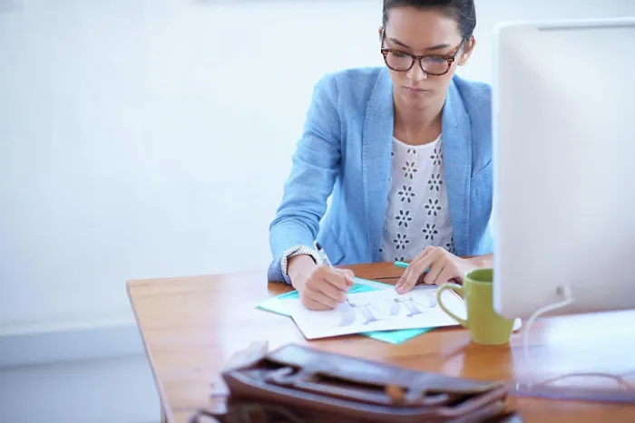 Framed Print : Office, creative agency and businesswoman with paper for drawing Framed Print : Office, creative agency and businesswoman with paper for drawing
