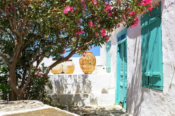 Framed Print : Old ceramic vessels in Apollonia village on Sifnos island in Greece