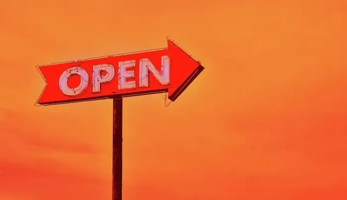 Framed Print : Open neon old sign in route 66 at sunset