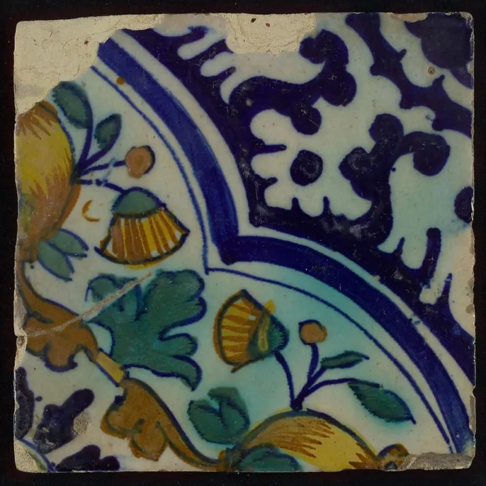 Framed Print : Ornament tile, diagonal ornament in quatrefoil with bows in which orange-apples and flowers Framed Print : Ornament tile, diagonal ornament in quatrefoil with bows in which orange-apples and flowers