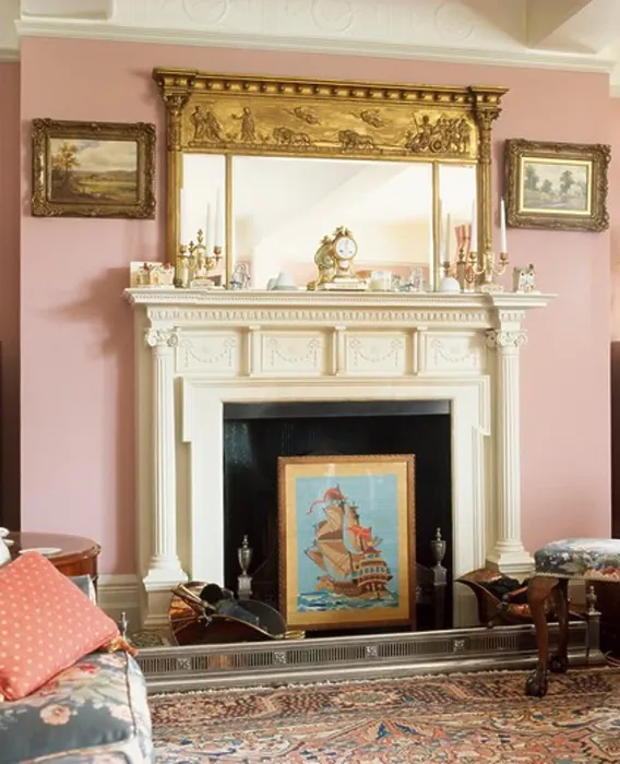 Framed Print : Ornate gilt mirror above neo-classical fireplace with firescreen