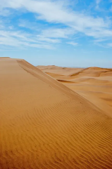 Framed Print : Overview of the sand dunes of the Namib Desert in evening light near Swakomund, Namibia