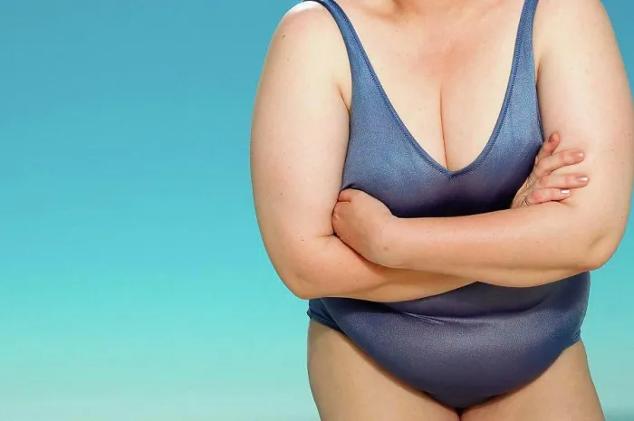 Framed Print : Overweight woman in swim suit Framed Print : Overweight woman in swim suit