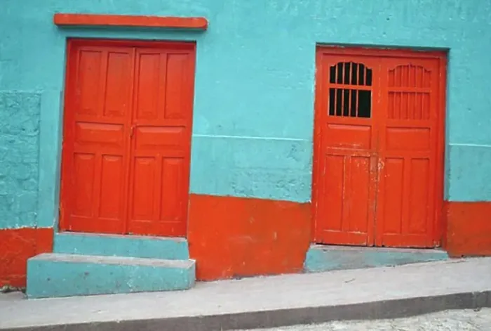 Framed Print : Painted doors of a house, Flores, Guatemala Framed Print : Painted doors of a house, Flores, Guatemala