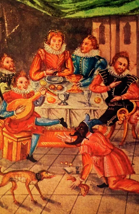 Framed Print : Painting depicting the nobles at a banquet with entertainers. Dated 16th Century Framed Print : Painting depicting the nobles at a banquet with entertainers. Dated 16th Century