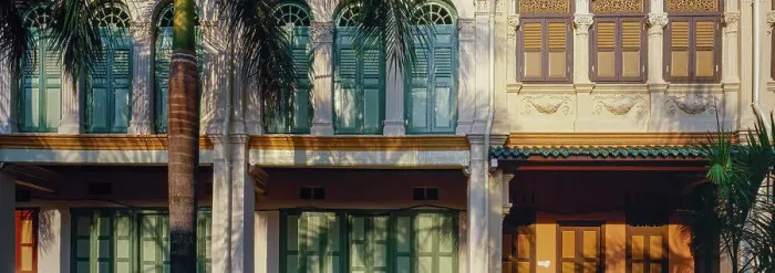 Framed Print : Panorama of of old building in the old idstrict of Singapore with shutters on the windows Framed Print : Panorama of of old building in the old idstrict of Singapore with shutters on the windows