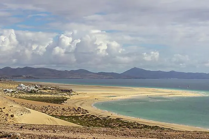 Framed Print : Panoramic view at sandy beach of Risco del Paso on canary island Fuerteventura