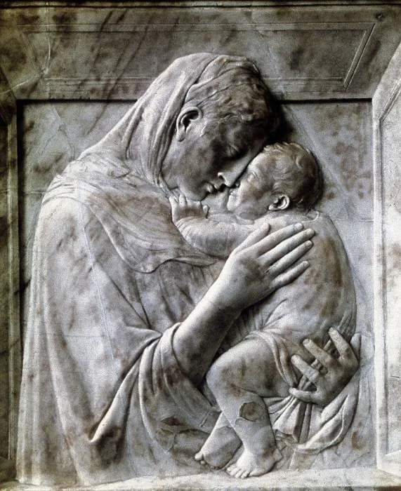 Framed Print : The Pazzi Madonna (Virgin and Child) Marble, c1417-18. Donatello (c1386-1466) Florentine sculptor. Italian Framed Print : The Pazzi Madonna (Virgin and Child) Marble, c1417-18. Donatello (c1386-1466) Florentine sculptor. Italian