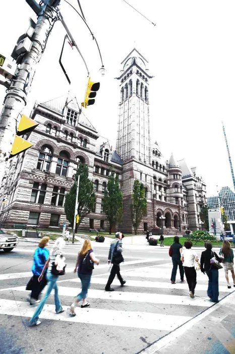 Framed Print : Pedestrian cross street in front of Old City Hall, downtown Toronto, Ontario, Canada
