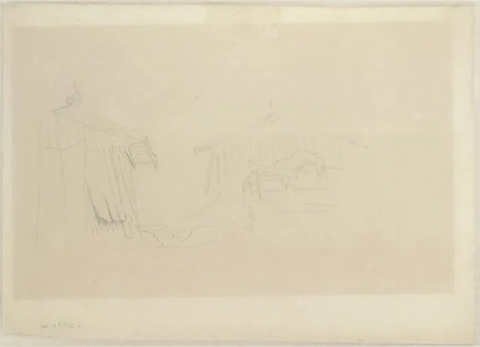 Framed Print : A pencil drawing by Friedrich Gauermann depicting an alpine hut, showing structure, roof, and surrounding landscape Framed Print : A pencil drawing by Friedrich Gauermann depicting an alpine hut, showing structure, roof, and surrounding landscape