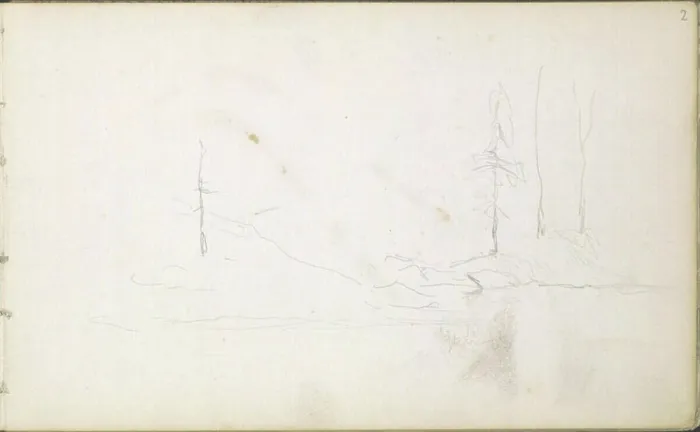 Framed Print : Pencil sketch by Anton Romako depicting a landscape with trees, showing terrain, vegetation, and spatial composition Framed Print : Pencil sketch by Anton Romako depicting a landscape with trees, showing terrain, vegetation, and spatial composition