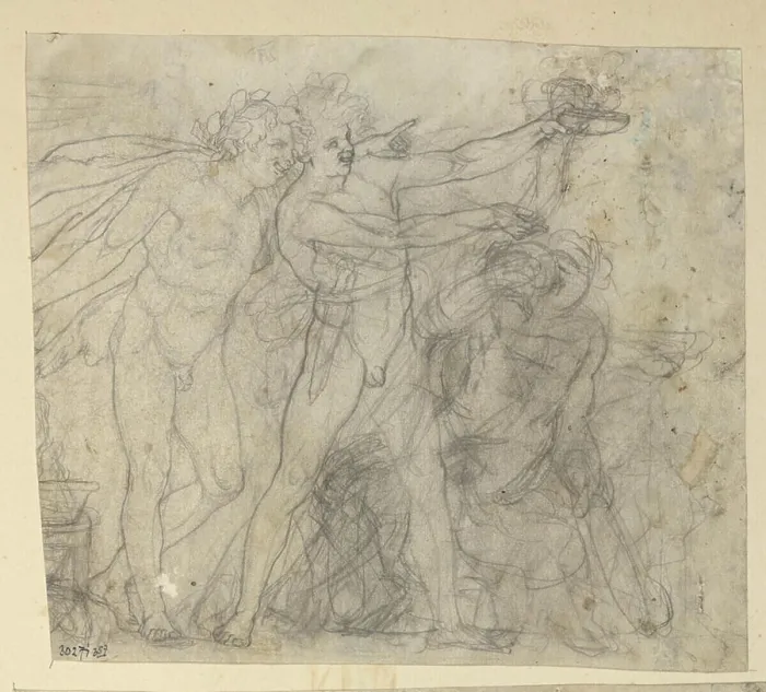 Framed Print : A pencil sketch sheet by Rudolf Weyr including multiple small figure studies