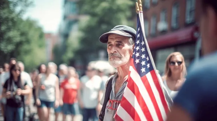 Framed Print : People holding the USA Flags celebrating July 4th Independence Day. Generative Ai