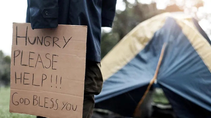Framed Print : Person, homeless and hungry with cardboard for begging by tent Framed Print : Person, homeless and hungry with cardboard for begging by tent