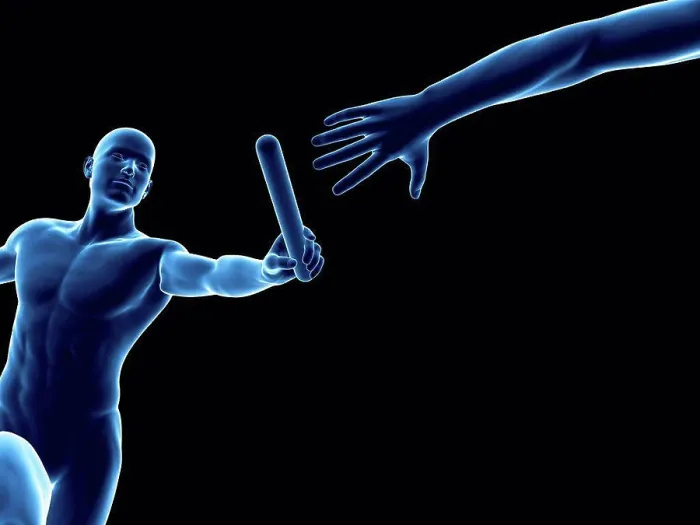 Framed Print : Person passing a relay baton, computer artwork Framed Print : Person passing a relay baton, computer artwork