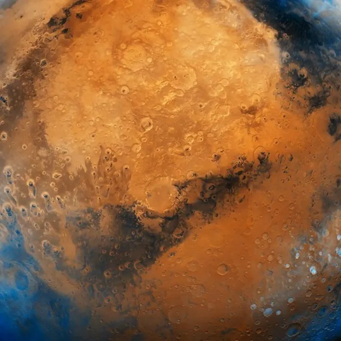 Framed Print : Photo Mosaic of Schiaparelli Hemisphere, Mars, from Viking Orbiter