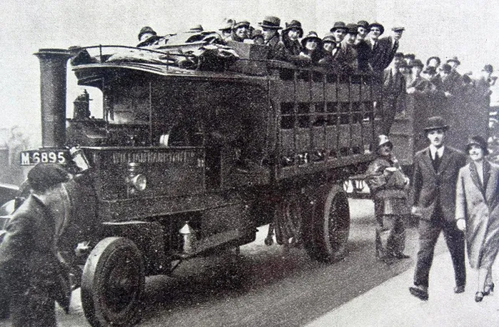 Framed Print : Photograph of an improvised transport used to get workers to their jobs during the British General Strike. Dated 1926 Framed Print : Photograph of an improvised transport used to get workers to their jobs during the British General Strike. Dated 1926