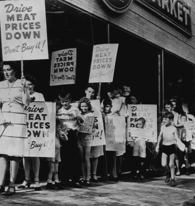 Framed Print : Picket for lower meat prices Framed Print : Picket for lower meat prices