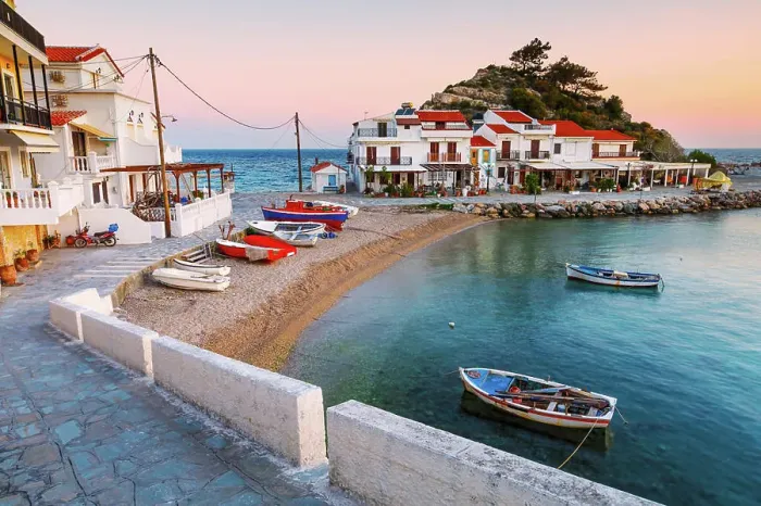 Framed Print : Picturesque Kokkari village on Samos island, Greece Framed Print : Picturesque Kokkari village on Samos island, Greece