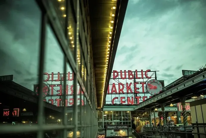 Framed Print : Pike Place Market at dusk, Seattle, Washington, USA Framed Print : Pike Place Market at dusk, Seattle, Washington, USA