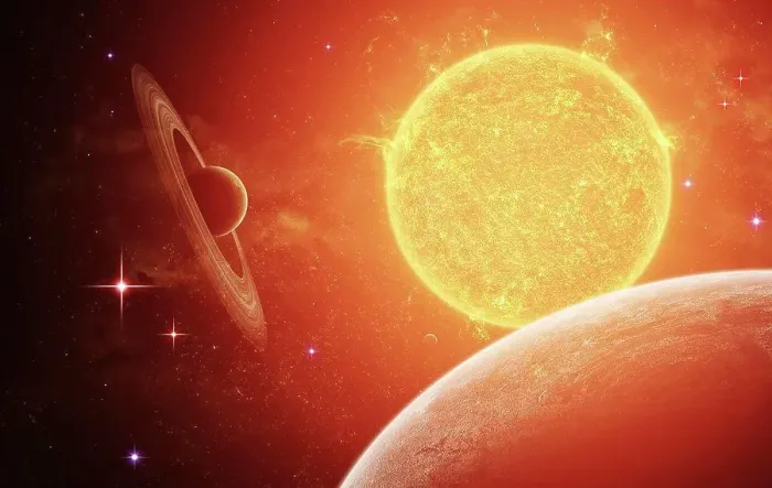 Framed Print : A planet and its moon resisting the relentless heat of the giant orange sun Pollux Framed Print : A planet and its moon resisting the relentless heat of the giant orange sun Pollux