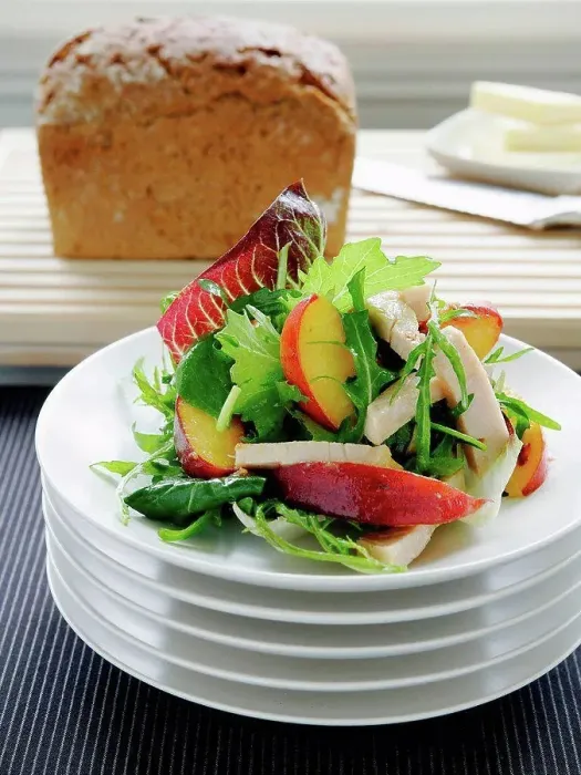 Framed Print : Plate of turkey and peach salad Framed Print : Plate of turkey and peach salad
