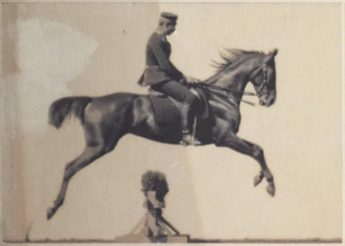 Framed Print : Platinotype photograph of a show rider captured by Ottomar Anschütz around 1890, presented on two cardboard mounts Framed Print : Platinotype photograph of a show rider captured by Ottomar Anschütz around 1890, presented on two cardboard mounts