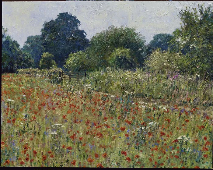 Framed Print : Poppy Field, Ampney Down Farm, Near Cirencester 1994 Charles Neal (b.1951 / British) Oil on canvas Framed Print : Poppy Field, Ampney Down Farm, Near Cirencester 1994 Charles Neal (b.1951 / British) Oil on canvas