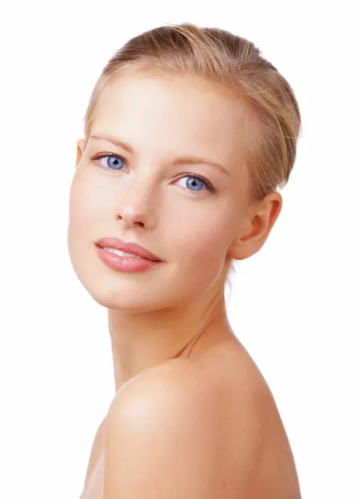 Framed Print : Portrait, aesthetic and beauty with natural woman in studio isolated on white background for wellness