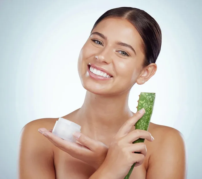 Framed Print : Portrait, aloe vera and woman with cream