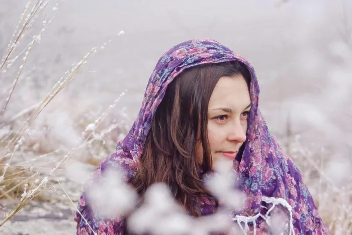 Framed Print : portrait of a beautiful woman on a background of snow Framed Print : portrait of a beautiful woman on a background of snow