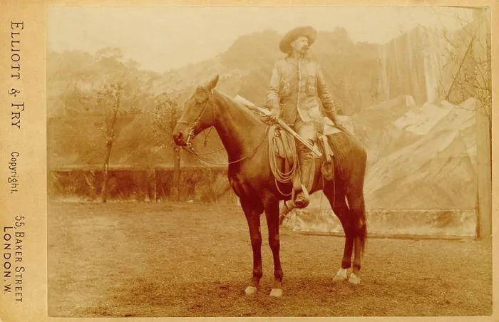 Framed Print : Portrait of Buffalo Bill Cody riding horseback