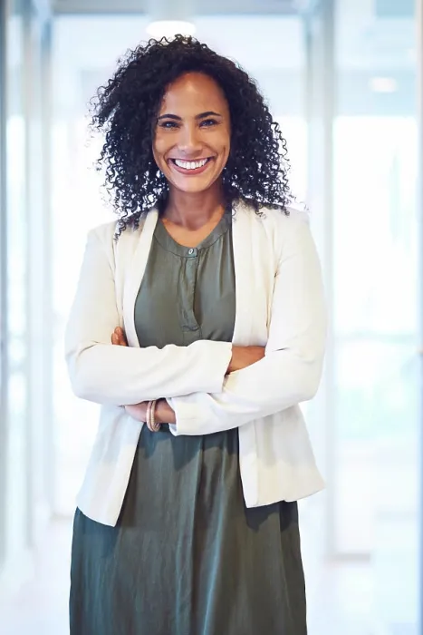 Framed Print : Portrait, business woman and confidence as accountant in office for planning with arms crossed
