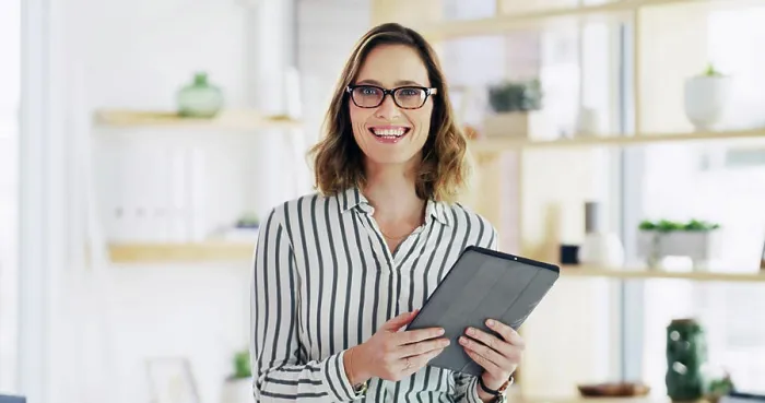 Framed Print : Portrait, business and woman with tablet in office for career pride Framed Print : Portrait, business and woman with tablet in office for career pride