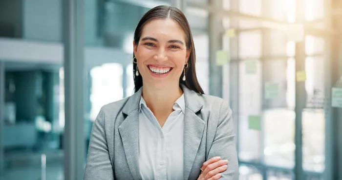 Framed Print : Portrait, employee and woman with smile Framed Print : Portrait, employee and woman with smile