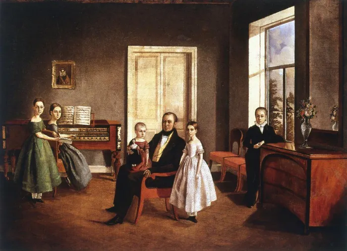 Framed Print : Portrait of a family in an interior Framed Print : Portrait of a family in an interior
