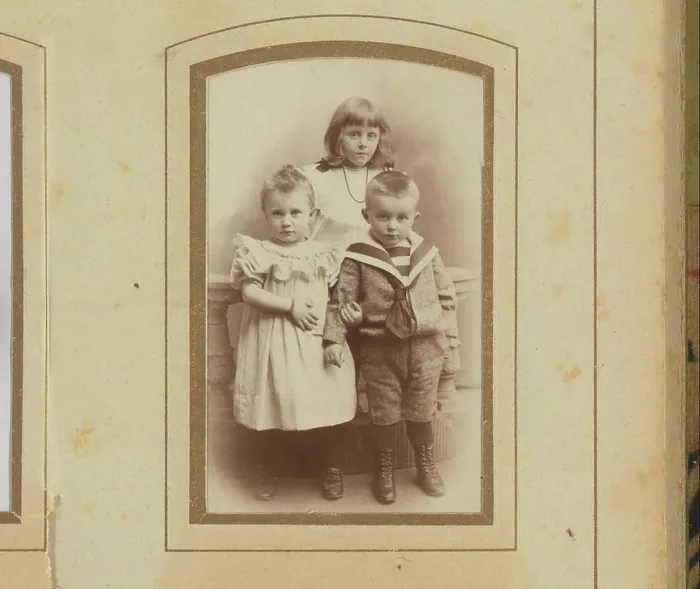 Framed Print : Portrait of two girls and a boy Framed Print : Portrait of two girls and a boy