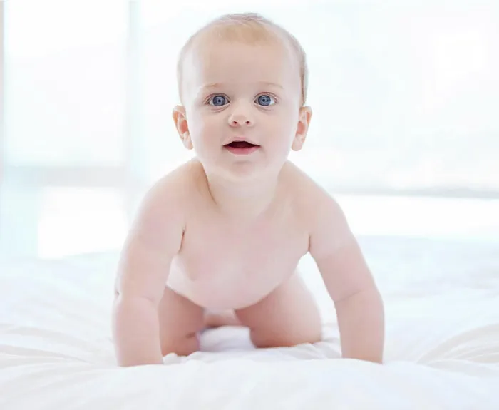 Framed Print : Portrait, happy baby and morning in bedroom for development and growth in family home Framed Print : Portrait, happy baby and morning in bedroom for development and growth in family home