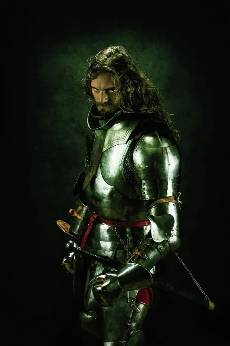 Framed Print : Portrait of a Knight looking at his enemy with a menacing look Framed Print : Portrait of a Knight looking at his enemy with a menacing look