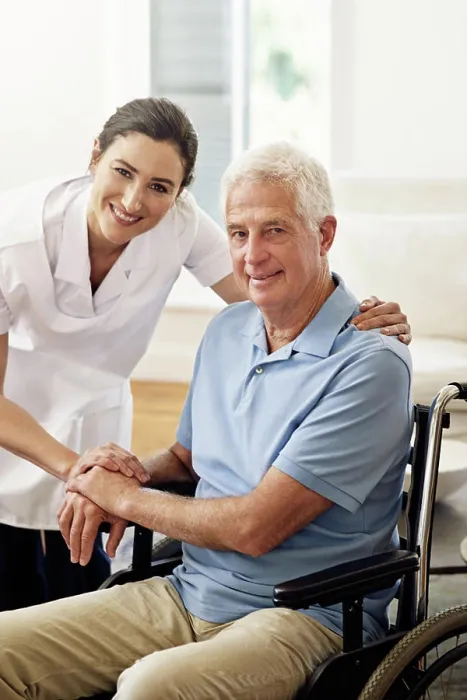 Framed Print : Portrait, nurse and disabled man in wheelchair Framed Print : Portrait, nurse and disabled man in wheelchair