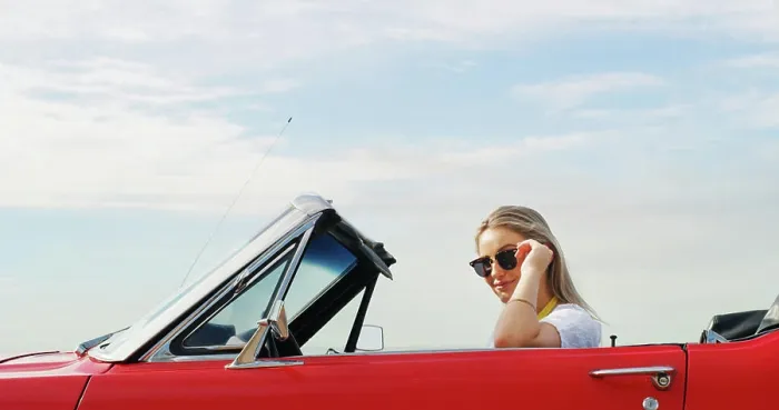 Framed Print : Portrait, road trip and sunglasses with woman in convertible for adventure Framed Print : Portrait, road trip and sunglasses with woman in convertible for adventure