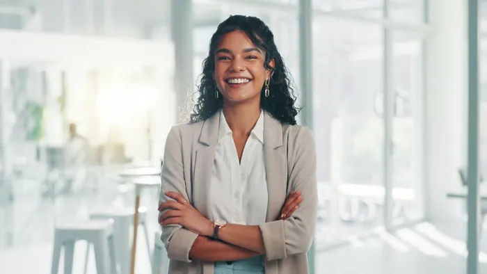 Framed Print : Portrait, smile and confident business woman in corporate office for ambition Framed Print : Portrait, smile and confident business woman in corporate office for ambition