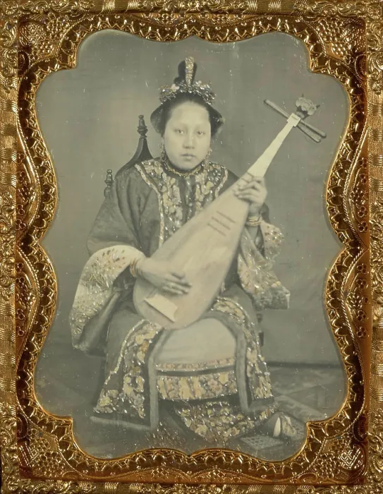 Framed Print : Portrait of a Woman with a Mandolin. Unknown maker, American