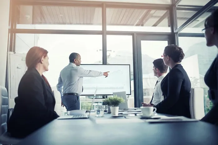 Framed Print : Presentation, leader and presenter in meeting for a report or corporate workshop for sales in startup company Framed Print : Presentation, leader and presenter in meeting for a report or corporate workshop for sales in startup company
